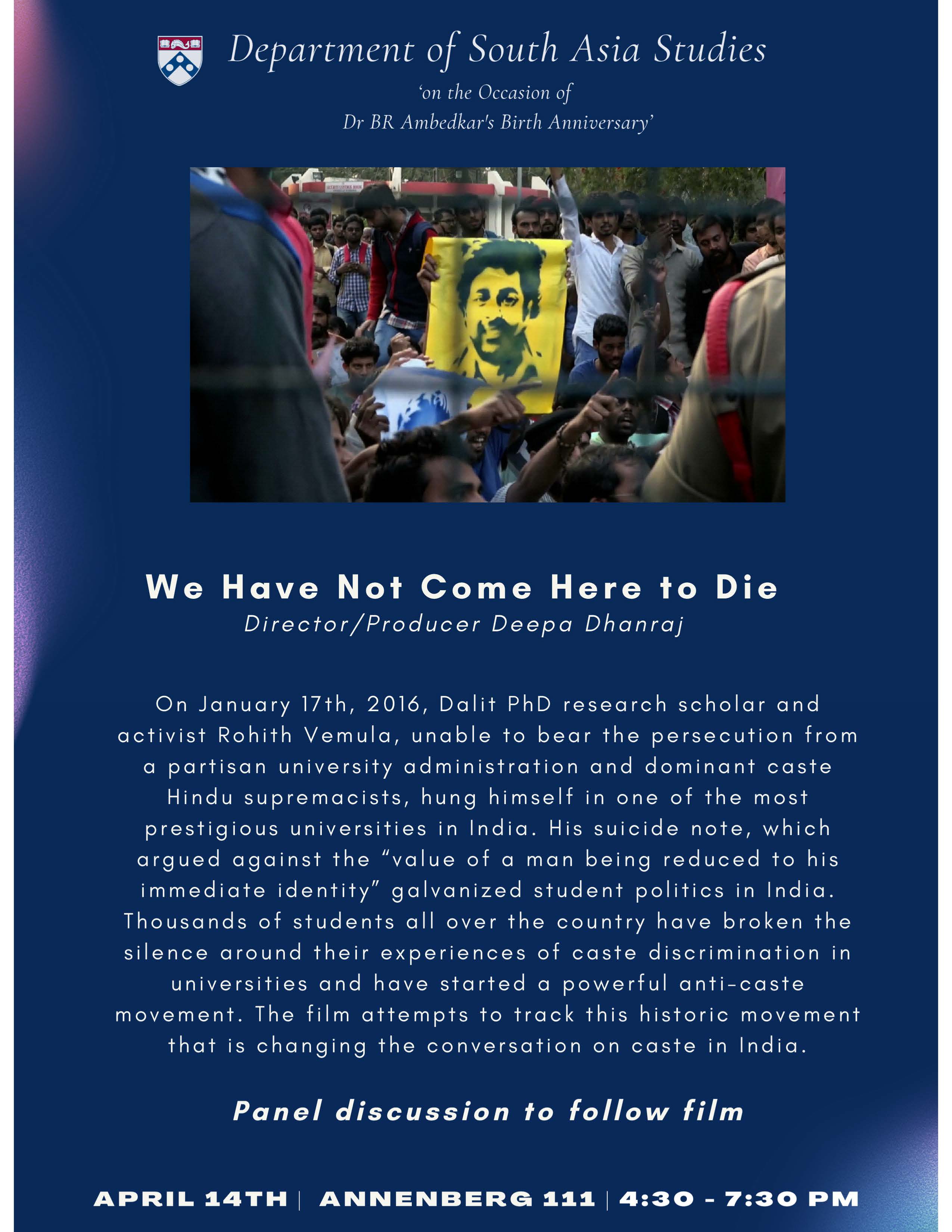 We Have Not Come Here to Die South Asia Studies